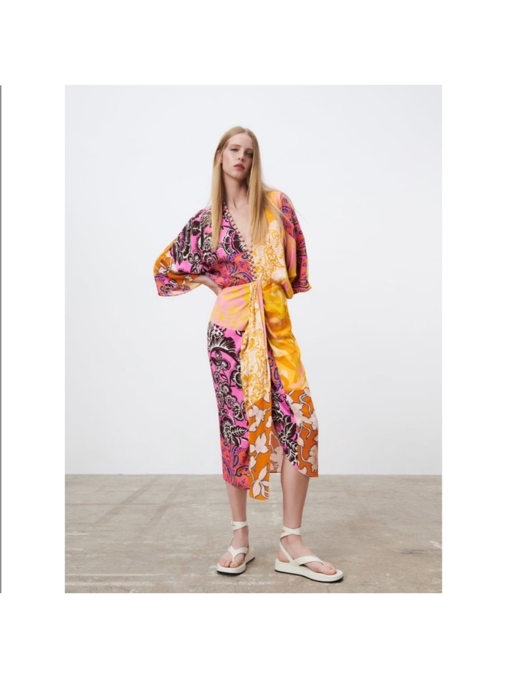 Zara Resort wear Floral Multi Colored Kaftan Kimono Beach Beaded Dress Size XL